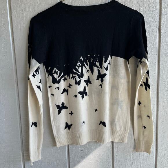 Patrizia Pepe Butterfly Wool Jumper Crewneck in Black and Cream Size 1 US 6 - Picture 5 of 9